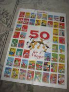 Pen plakat med opptefnelse aver Donald Duck fra 1948-1997. Ca 41* 60 cm stor, pen i glass og ramme. 