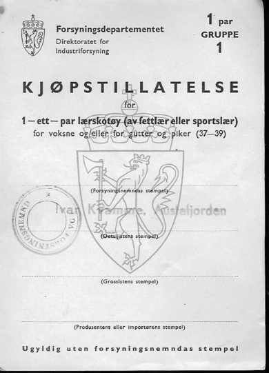 KJØPETILLATELSE fra 1944. Forsyningsnemnda i Volda Forsyningsnemnd / Ivar Kvamme, Austefjorden