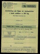 Anvisning på kjøp av matpoteter i hele sekker a 50 kg, 1945, No. 489385