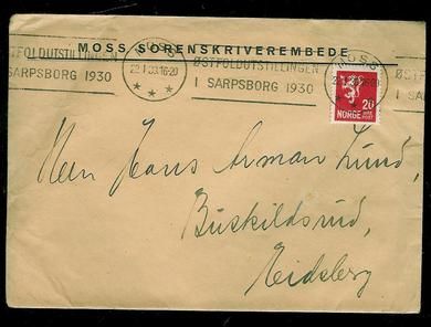 Pent brev fra Moss Sorenskriverembede 1930.