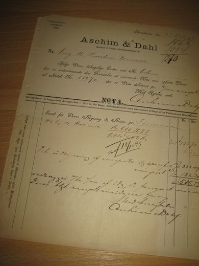 NOTA fra Aschim & Dahl, Christiania, 27. November 1893.