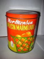 Boks uten innhold, Mor Monsen APPELSINMARMELADE, fra  Joh. Lærum & Co, Laksevåg, Bergen.