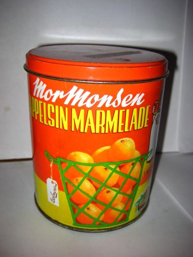 Boks uten innhold, Mor Monsen APPELSINMARMELADE, fra  Joh. Lærum & Co, Laksevåg, Bergen.