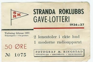 GAVE LOTTERI fra STRANDA ROKLUBB 1936-37.