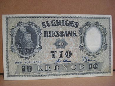 1958, 10 KRONOR, pen med brett