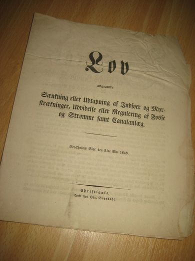 1848, Lov angaaende Sænkning eller Udtapning af Indsøer og Myrstrækninger…..