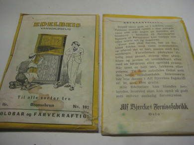 Uåpna pakke EDELBEIS, Lys bronsebrun, Nr 102, fra Alf Bjerckes fernissfabrikk, Oslo, 30 tallet.,  