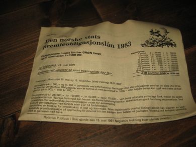 Den norske stats premieobligasjonslån. 1983. 16. trekning 15. mai 1991. 