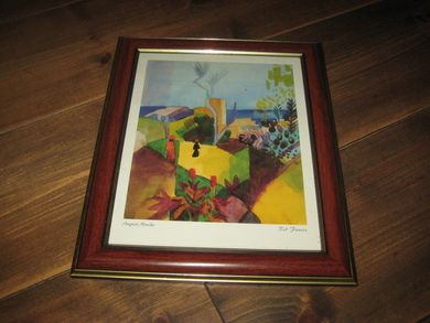 Bilde i glass og ramme, August Macke: Red Flowers, ca 26*30 cm stort. 70 tallet.