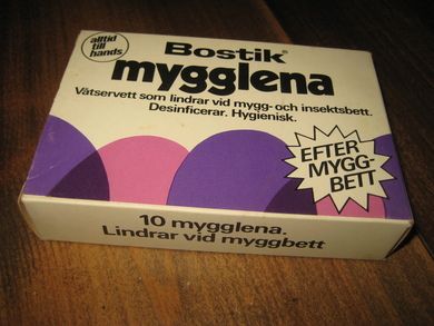 Uåpna poaake Bostik mygglena. Våtserviett. 60 tallet. 