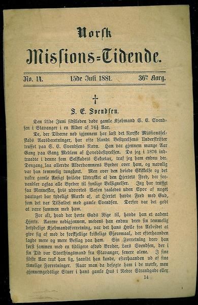 1881,nr 014,                     Norsk Missions Tidende.