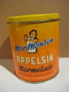 Boks uten innhold, Mor Monsen APPELSIN Marmelade, fra JOH. LÆRUM & CO, LAKSEVÅG, BERGEN, 50 tallet.