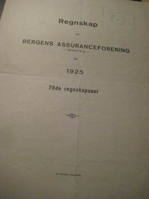 1925, BERGENS ASSURANCEFORENING. REGNESKAP