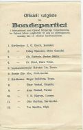 Offisiell valgliste fra Bondepartiet. 1928.