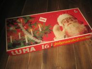 Eske med noe innhold, LUMA julegranbelysning. 60-70 tallet.