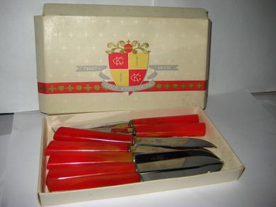 Originaleske fra Geilo Knivfabrikk, 7 fruktkniver, 50 tallet.