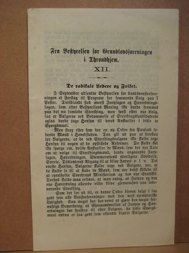 Fra Berettelsen for Grundlovsforeningen i Throndhjem. De radikale Ledere og Folket. 1800 tallet.