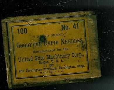 Treeske uten innhold,  Goodyear Rapid Needles fra United Shoe Machinery Corporation, Boston, USA.