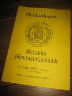 Katalog fra Stranda Myntsamlerklubb, 1987. 