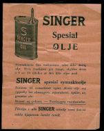 Reklamesak for SINGER SPESIAL OLJE