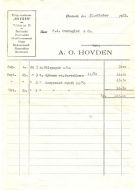 Faktura fra A. O. HOVDEN, Ørstavik,         31. oktober 1953.