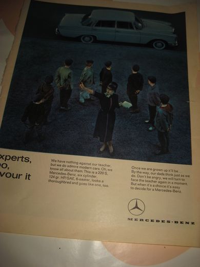 Reklameark fra 1962, ca 22*35 cm stort. MERCEDES BENZ.