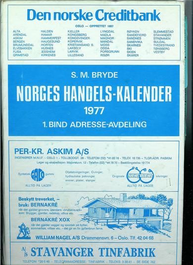 BRYDE: NORGES HANDELSKALENDER 1977. 1. BIND. ADRESSE AVDELING.