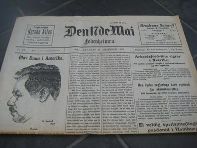 1928,nr 300, Den 17de Mai. Olav Duun i Amerika.