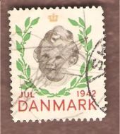 1942, julemerke fra Danmark, stempla.