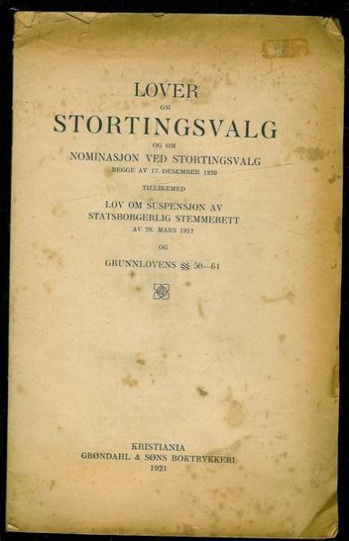 LOVER OM STORTINGSVALG 1920.  1921