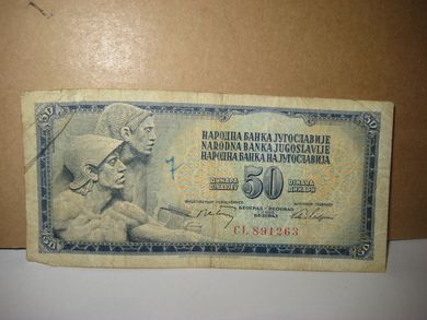 Seddel fra Jugoslavia, 50 DINARA. CL 891263. 1968.