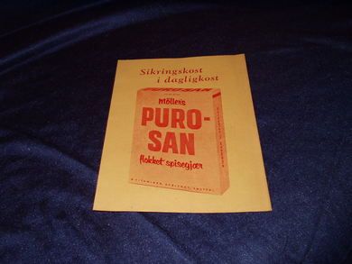 Strøken reklamesak for PUROSAN fra PETER MØLLER, OSLO fra mai 1956.