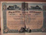 1898, PRÆMIE OBLIGATION til Fordel for Fritjof Nansens Fond og Det Nye Nationaltheater Trondhjems Domkirke. Nr. 047.