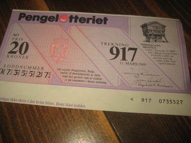 PENGELOTTERIET, 1989, 917. trekning. Lodd nr 735527