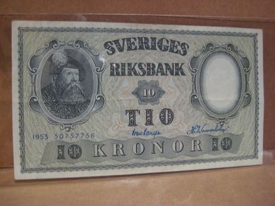 1953 30757756,                               10 KRONOR, pen med brett