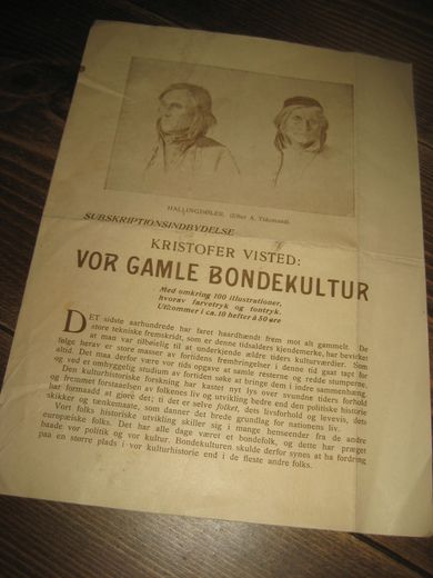 KRISTOFFER VISTED: VOR GAMLE BONDEKULTUR. 1800 tallet.