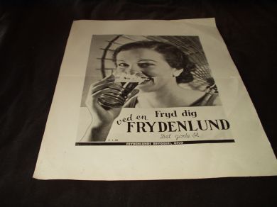 Et pent reklameark fra Frydenlund Bryggeri i 1938