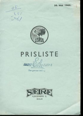 Prisliste fra Sætre 1965