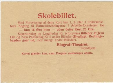 Skolebilett Biograf Theateret Trondhjem