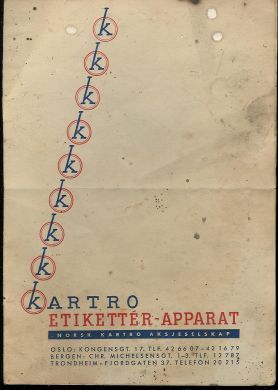 Brosjyre over Kartro ettiketterapparat 1950 tallet